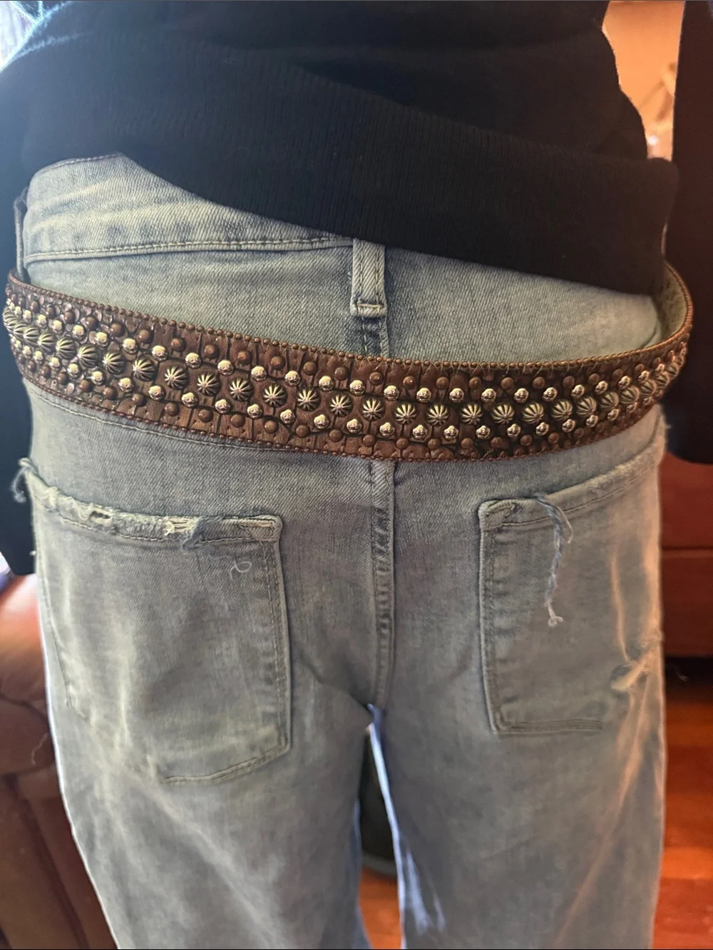 Vintage Rod's Western Palace Studded Rhinestone Leather Belt M Pristine